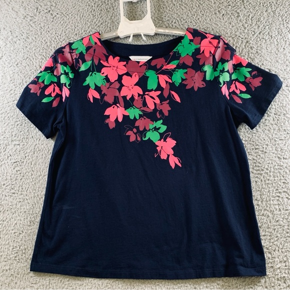 Liz Claiborne Women's Short‎ Sleeve Crew Neck Cotton T-Shirt Floral Print Navy L - Picture 5 of 11
